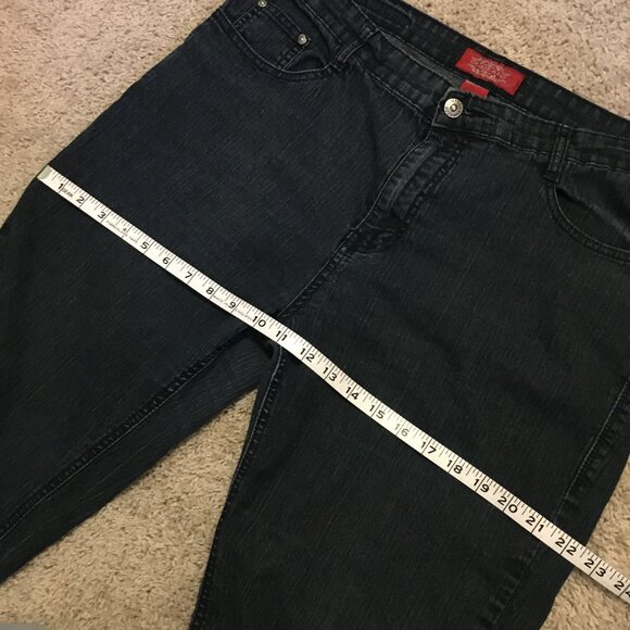 Cos Jeans Dark Navy Blue Ramie Cuffed Capri With Black Rhinestones Stamp - Picture 11 of 14